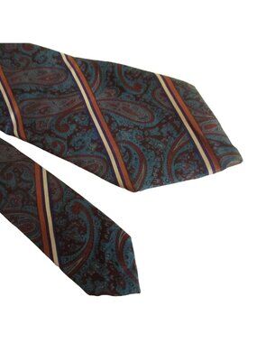 Henry Grethel Mens Silk Paisley Tie With Striped Accent 56" Blue & Red